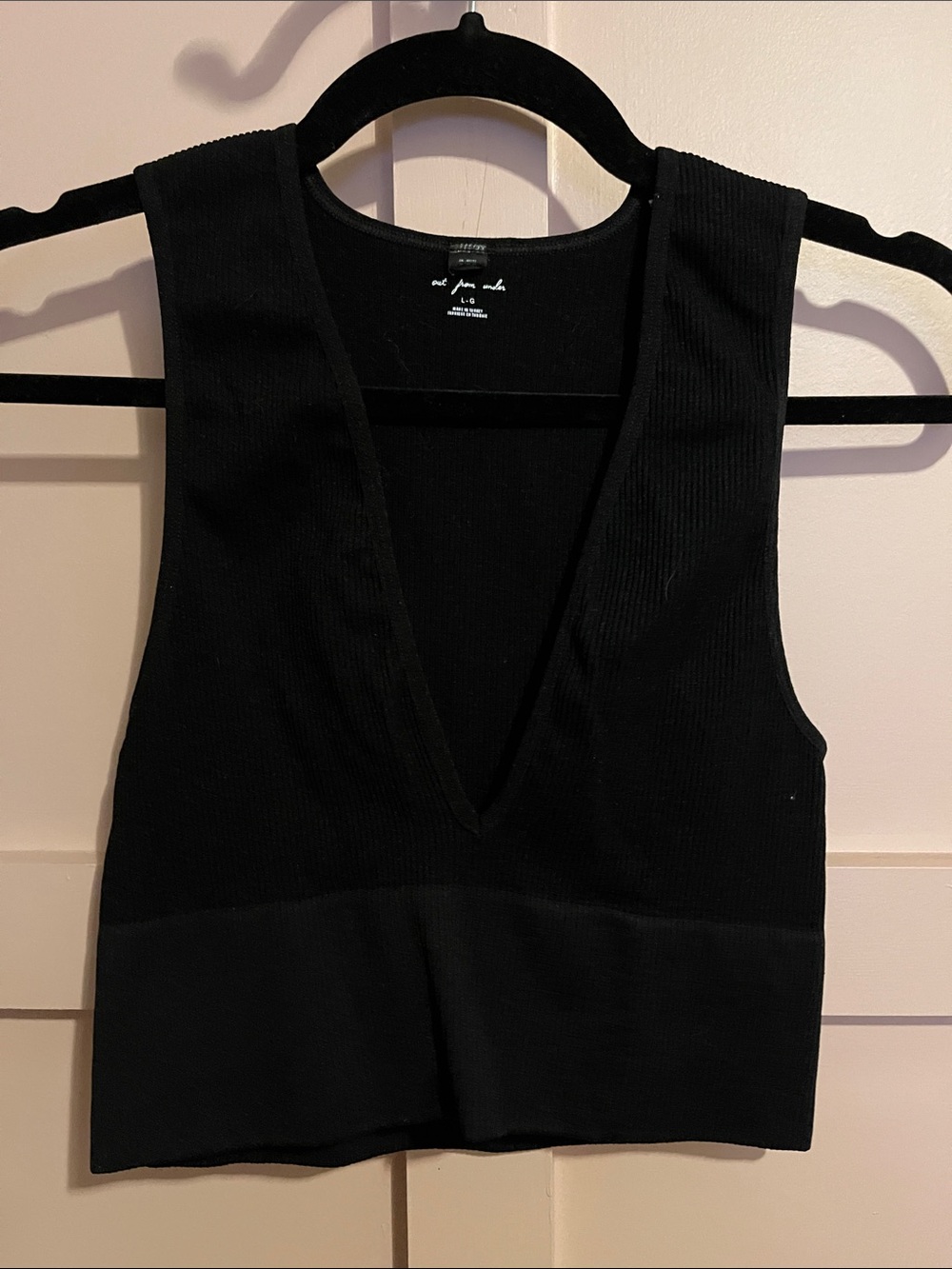 Urban Outfitters Black Ribbed Deep V Crop Tank